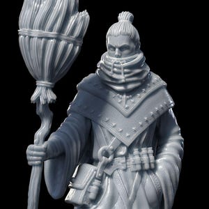 DND Wizard Miniature Cedric Stormweaver with Broom Fantasy RPG Model for Tabletop Games Pathfinder Resin Mini for Painting and Display