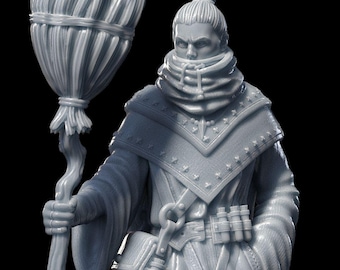 DND Wizard Miniature Cedric Stormweaver with Broom Fantasy RPG Model for Tabletop Games Pathfinder Resin Mini for Painting and Display