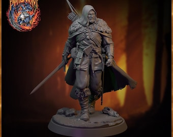Ranger Miniature DnD Pathfinder Hooded Scout Bow And Sword Forest Hunter Resin Tabletop RPG Figure 3D Printed Torvin The Ranger
