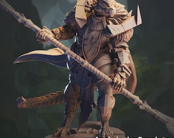 Silver Dragonborn Paladin Miniature DnD Dragonkin Hero Apokris the Resolute Armored Dragonborn 3D Printed Resin Noble Dragonborn Knight