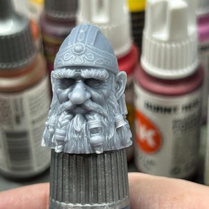 Dwarf Head Paint Bottle Topper Bearded Fantasy Miniature Dwarf Bust Dropper Bottle Cap Resin 3D Printed Color Swatch Dwarf Paint Swatch