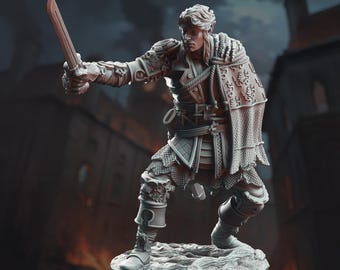 Half Elf Duelist Miniature DnD 3D Printed Fighter Resin Miniature Elven Rogue TTRPG Dual Wield Fantasy Mini Warrior Figure