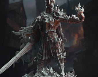 Burning Knight Miniature Fire Boss Monster Resin Infernal Paladin Grimdark Flame Knight 3D Printed Miniature Cursed Armored Warrior