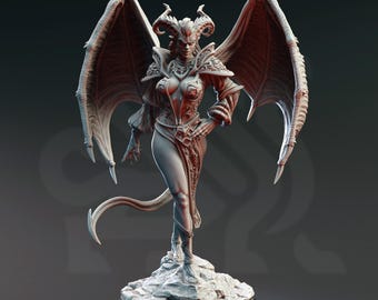 Succubus Demon Miniature 3D Printed Resin Figure Winged Fiend Paintable Model for DnD Pathfinder TTRPG Fortuna of the Sixth Layer DM Gift