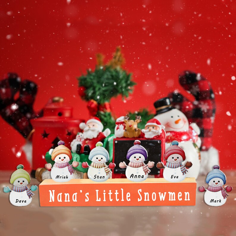 Christmas Decoration Wooden Snowman Block Custom Family image 3