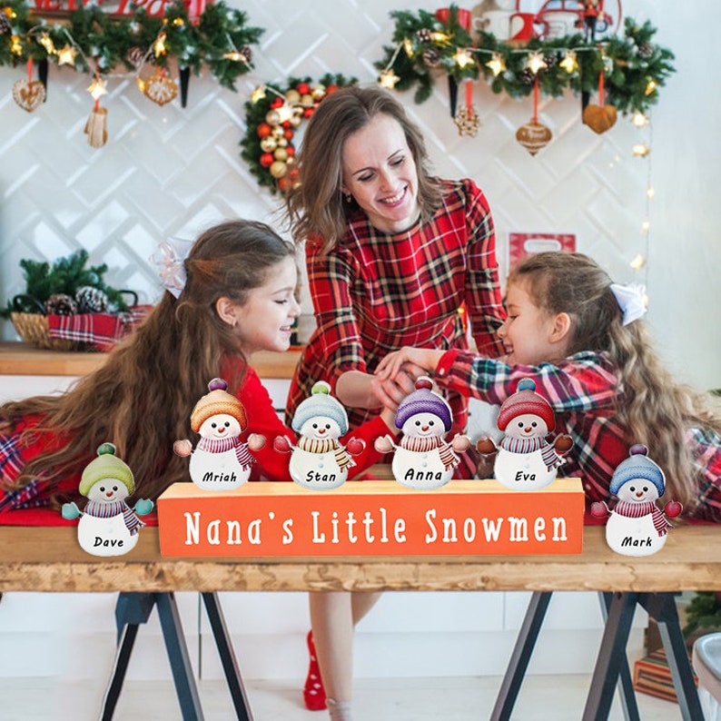 Christmas Decoration Wooden Snowman Block Custom Family image 2