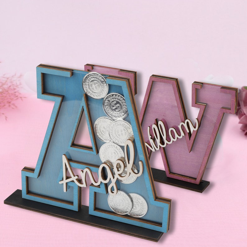 Custom Letter Piggy Bank Wooden Money Box personalized Name Etsy