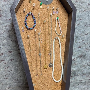 Large wood coffin pin board with cork backing