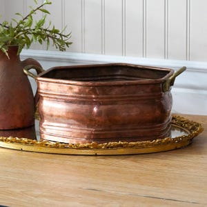 Maceta de cobre vintage / Maceta de cobre martillado / Decoración rústica con asa de latón