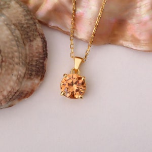 Citrine Round Necklace, 14K Solid Gold Charms, November Birthstone Pendant, Christmas or Birthday Gift
