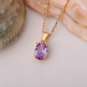 Alexandrite Oval Necklace 14K Solid Gold - June Birthstone Pendant