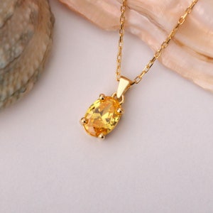 Yellow Topaz Square Necklace 14K Solid Gold - Birthstone Pendant