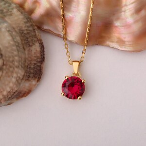 Ruby Round Necklace, July Birthstone Pendant, 14K Solid Gold Charms, Handmade Christmas or Anniversary Gift