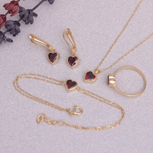 Garnet Heart Ring, 14K Solid Gold, January Birthstone Jewelry, Bezel Heart Ring, Valentines or Birthday Gift
