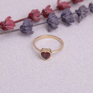 Garnet Heart Ring, 14K Solid Gold, January Birthstone Jewelry, Bezel Heart Ring, Valentines or Birthday Gift