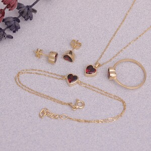 Garnet Heart Ring, 14K Solid Gold, January Birthstone Jewelry, Bezel Heart Ring, Valentines or Birthday Gift