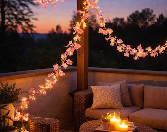 Cherry Blossom Fairy Lights | 2M Pink Flower String Lights for Bedroom, Wedding & Party Decor