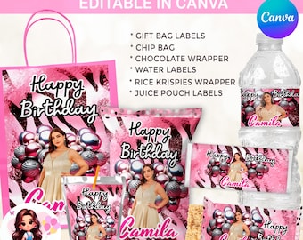 Geburtstagsparty-Geschenke| Geburtstagsparty-Geschenke mit Tiermotiven| Pinkes Canva-Geburtstags-Leckerli-Paket| Party-Geschenke mit Tiermotiven