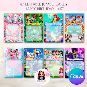 Biglietti di compleanno Jumbo, modelli di biglietti di buon compleanno Jumbo, modelli di biglietti di compleanno Canva, biglietti Jumbo modificabili, biglietti di dolcetti per bambini. File digitale