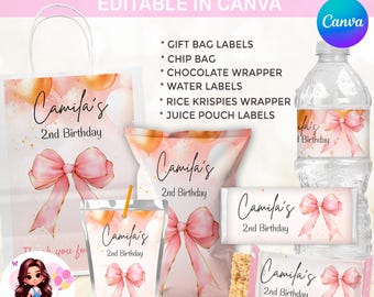 Bow Favors | Pink coquette party favors |Coquette party bundle | Pink Bow Birthday Party Favors Girl | Pink Coquette Bow Treat Label