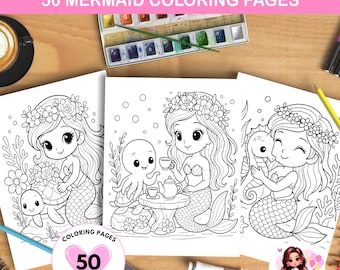 Mermaid coloring pages, mermaid coloring sheet, Mermaid Coloring Pages For Kids, coloring book,Printable Coloring Pages,Mermaid digital file