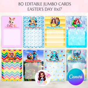 Cartão Jumbo editável de Páscoa, modelo de cartão Jumbo de Páscoa, cartão Jumbo editável para o dia de Páscoa, cartões de guloseimas para crianças. Feliz Páscoa para imprimir.