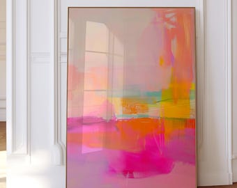 Pink Orange Abstract Wall Art Print, Modern Gradient Artwork for Living Room