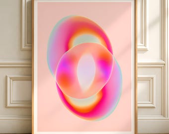 Pink Abstract Art Print, Colorful Gradient Wall Decor, Modern Aura Poster