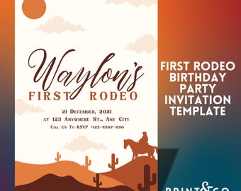 Erste Rodeo Geburtstagsparty Einladung Vorlage