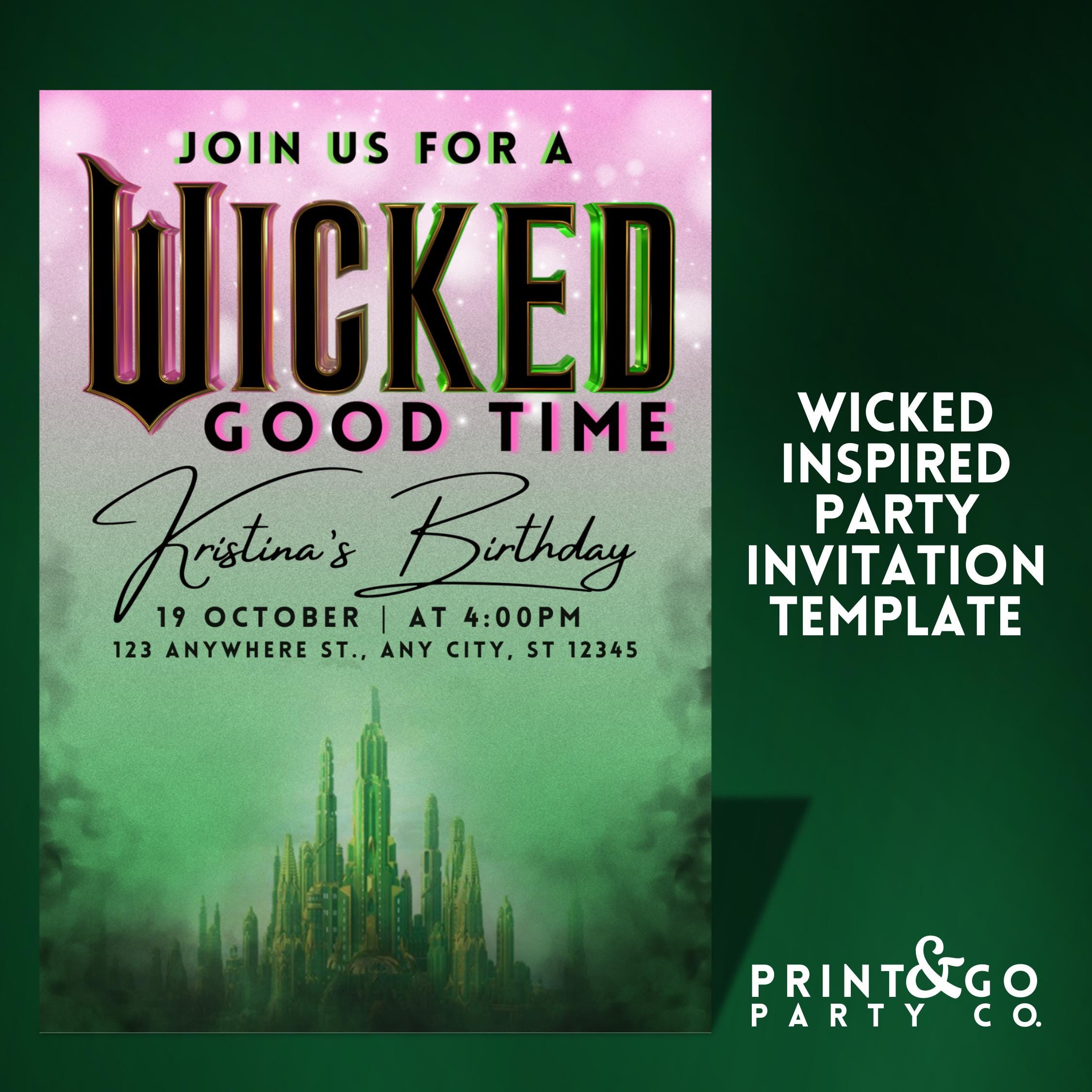 Wicked Inspiriert Pink & Grün Party Einladung Vorlage