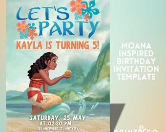 Moana inspiriert Geburtstagseinladung Vorlage | Canva Vorlage