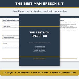 Mall för tal till best man, utskrivbar ifylld bröllopsskål, 5 exempel på tal, rolig guide till bröllopstal, direkt nedladdning