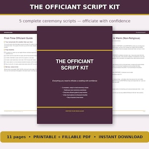 Kit di copioni per celebranti di matrimoni, 5 modelli di copione per la cerimonia stampabili, guida per celebranti alle prime armi, cerimonia di matrimonio non religiosa modificabile.