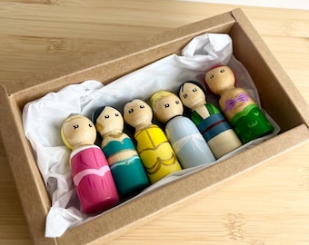 Wood Peg Princess Dolls | Hand Painted Princess Figurines