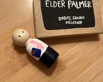 Custom Wood Peg Missionary Doll Ornament | Hand Painted Decorative Wooden Figurine