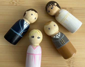 Elizabeth, Darcy, Jane, & Bingley Wooden Peg | Hand Painted Pride and Prejudice Figurines