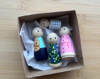 Custom Hand-Painted Wooden Peg Doll | Personalized Wooden Family Figurines