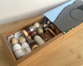 Hand Painted Wooden Peg Easter Crèche | Resurrection Scene, 8 Piece Set