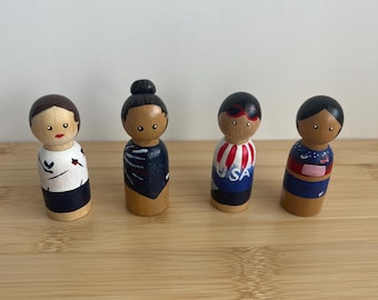 Olympic Women Peg Dolls | Hand Painted Female Athlete Figurines