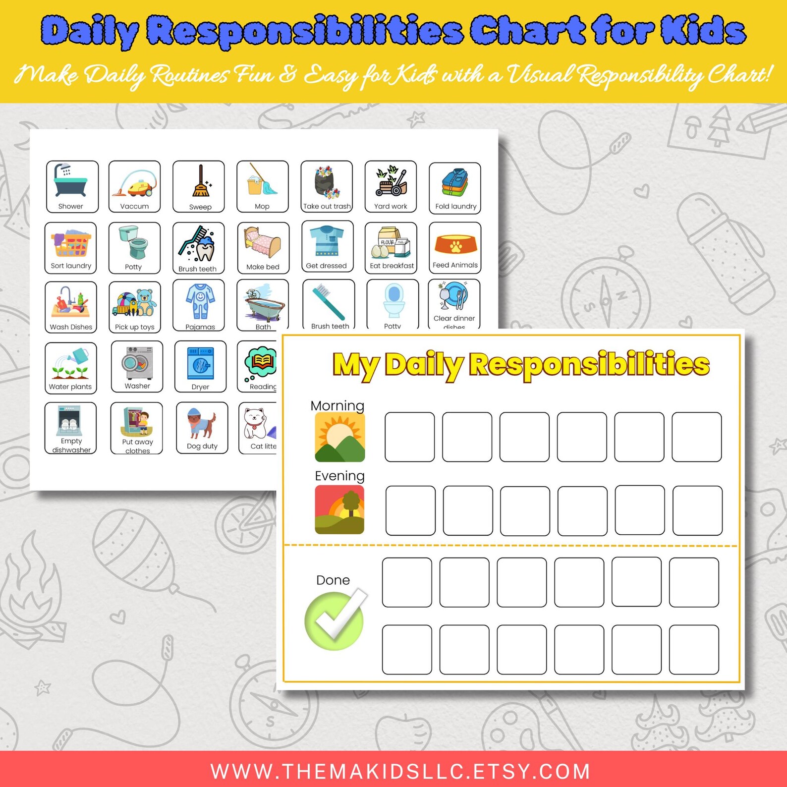 Daily Responsibilities Chart for Kids | Printable Routine Tracker ...
