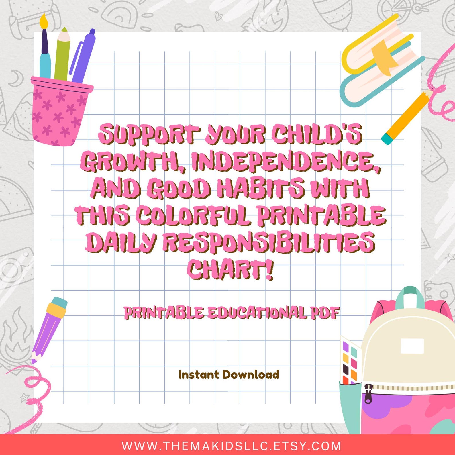 Daily Responsibilities Chart for Kids | Printable Routine Tracker ...