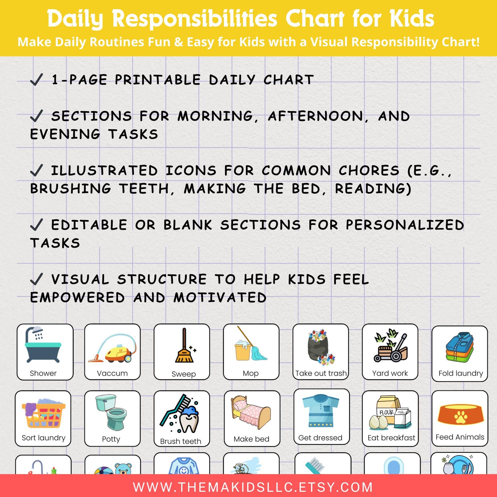Daily Responsibilities Chart for Kids | Printable Routine Tracker ...