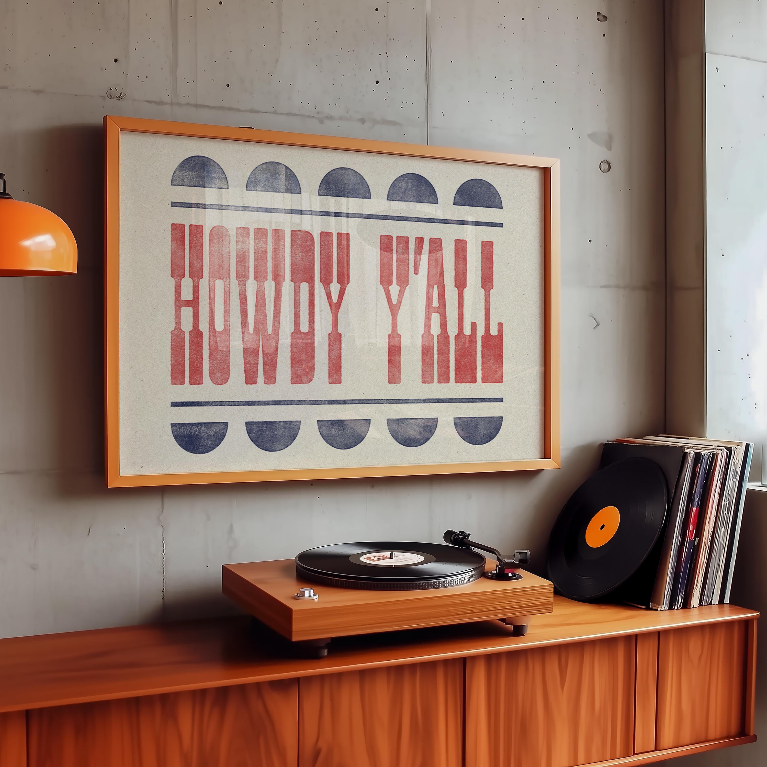 Howdy Y’all Typography Print | Vintage Western Wall Art | Rustic Slab ...