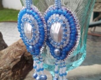 Example only.Native American made earrings, Mother of Pearl with Freshwater Pearls