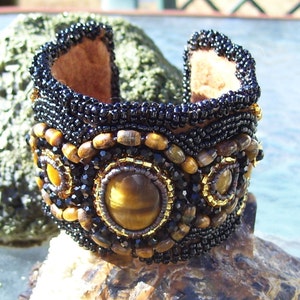 Example...can make one similar. Native American made, Tiger Eye Beaded Cuff Bracelet image 1