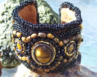 Example...can make one similar. Native American made, Tiger Eye Beaded Cuff Bracelet