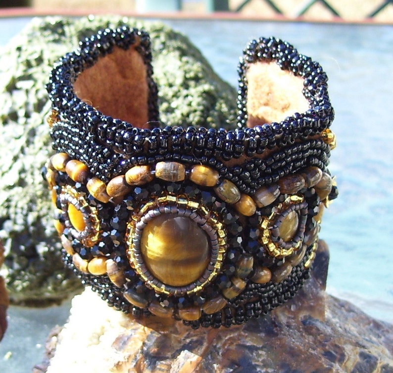 Example...can make one similar. Native American made, Tiger Eye Beaded Cuff Bracelet image 1