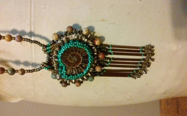 Ammonite bead embroidered necklace1 image 4