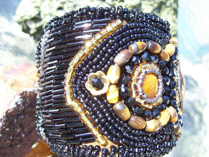 Example...can make one similar. Native American made, Tiger Eye Beaded Cuff Bracelet image 3