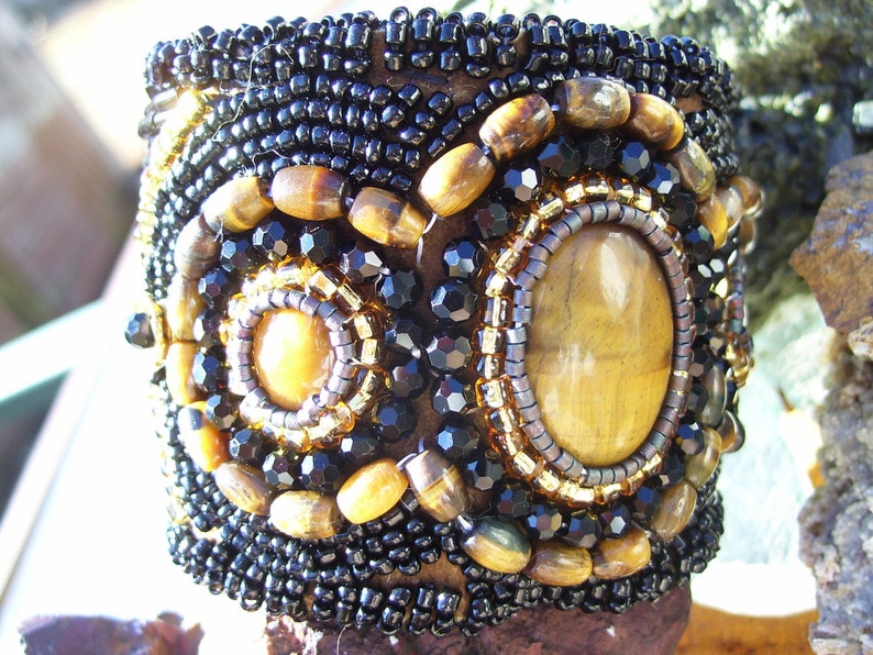 Example...can make one similar. Native American made, Tiger Eye Beaded Cuff Bracelet image 2